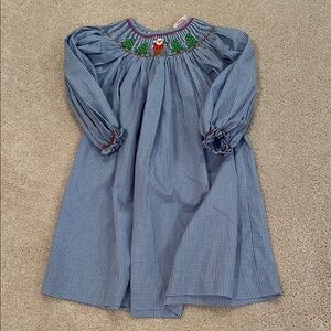 Blue Santa Smocked Dress. 24 months. 2T.